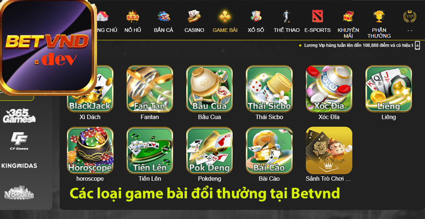 Các loại game bài đổi thưởng tại Betvnd